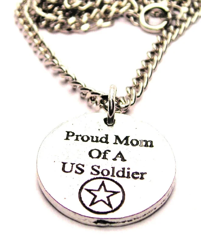 Luxury Gold Necklace-Proud Mom Of A Us Soldier Single Charm Necklace