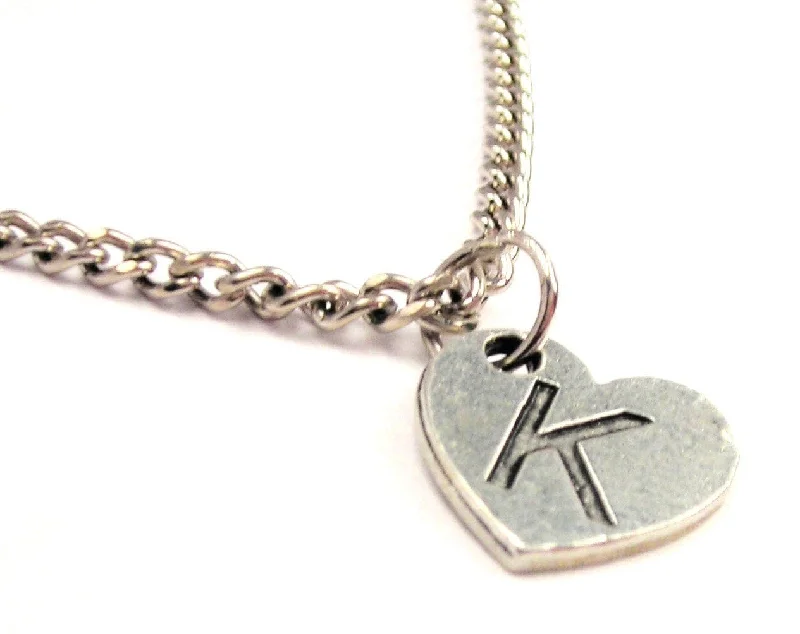 Large Bead Necklace-Heart Shaped Initial K Single Charm Necklace