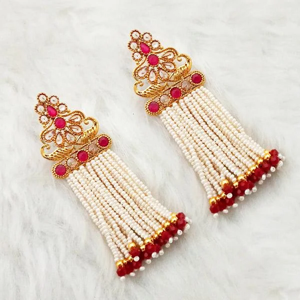 Trendy Drop Earrings-Kriaa Gold Plated AD Stone Pearl White Dangler Earrings - 1312938B