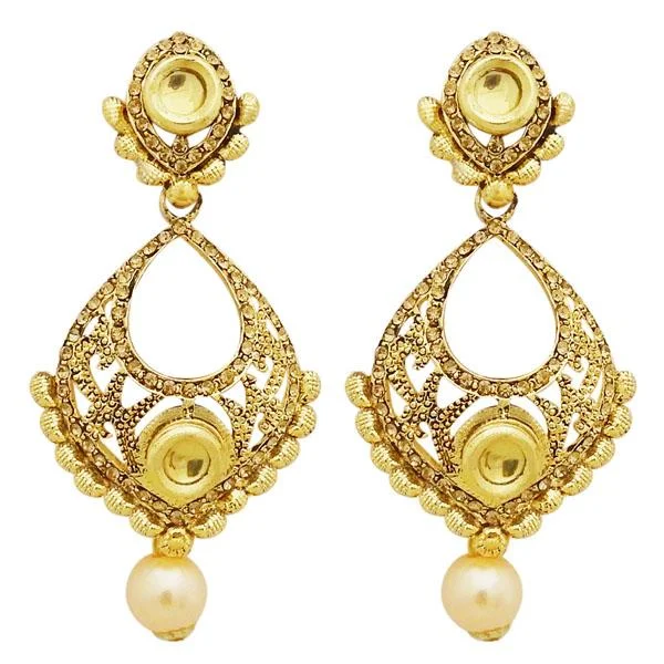 Art Deco Earrings-Jheel Austrian Stone Pearl Drop Dangler Earrings - 2900217A