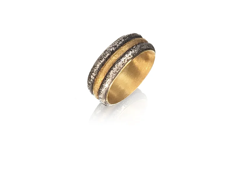 Personalized Birthstone Ring-Michael Jensen Two Tone Triple Band Vetus Band