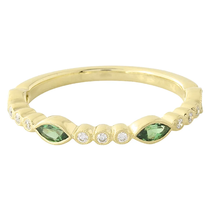 Colorful Gemstone Ring-Tsavorite Marquis Station Band