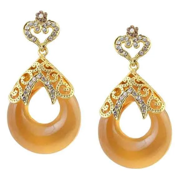 Glitter Earrings-Kriaa Yellow Stone Gold Plated Dangler Earrings - 1305714