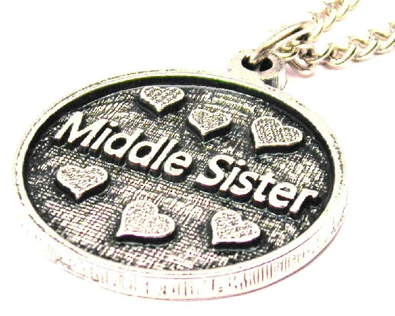 Ethnic Necklace for Women-Middle Sister With Hearts Circle Single Charm Necklace