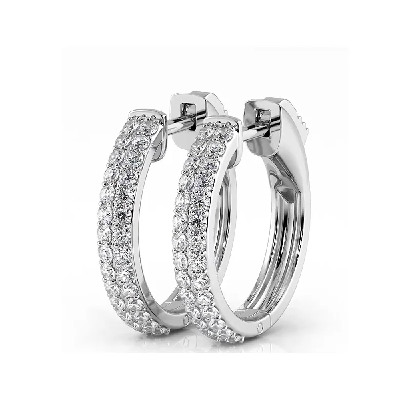 Multi-Layer Earrings-0.50 ctw. Double Row Round Diamond Huggie Style Hoop Earrings