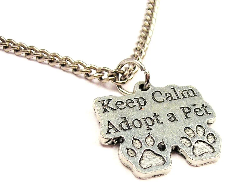 Crystal Bead Necklace-Keep Calm Adopt A Pet Single Charm Necklace