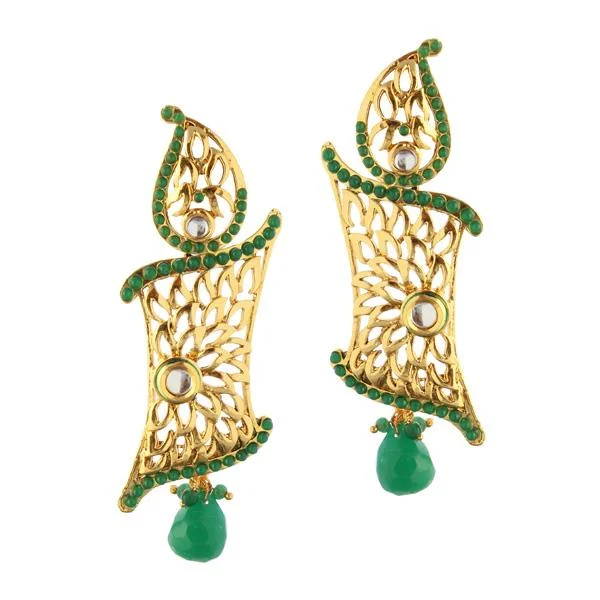 Large Gem Earrings-Kriaa Gold Plated Kundan Dangler Earrings - 1305038