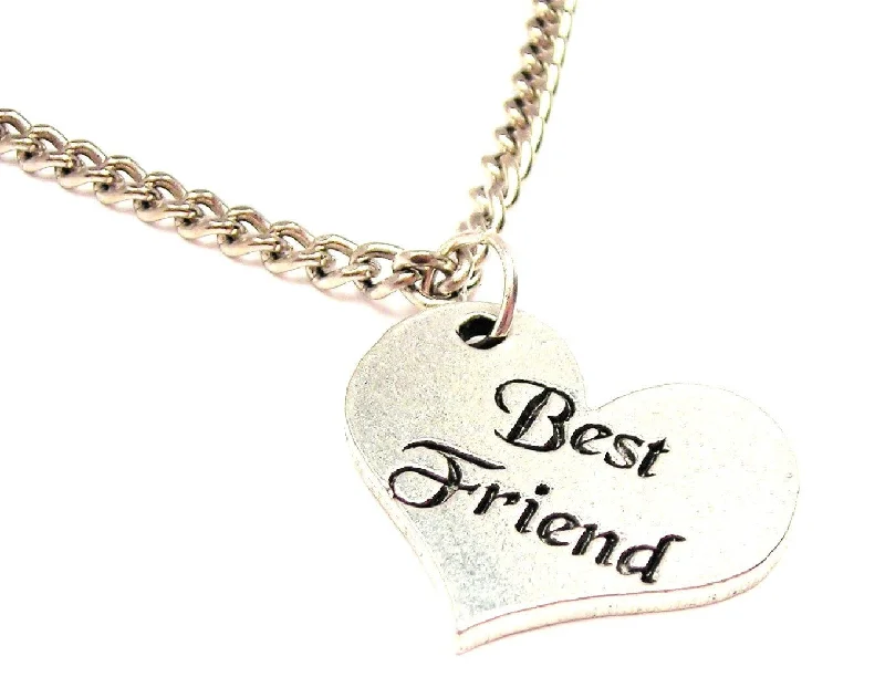 Silver Necklace with Stones-Best Friend Heart Single Charm Necklace