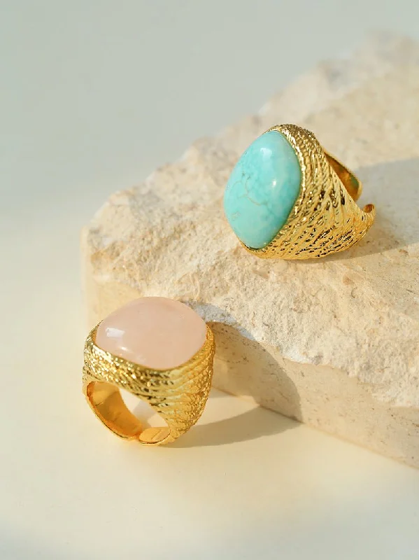 Wedding Ring with Diamonds-Pink Crystal Turquoise Square Rings