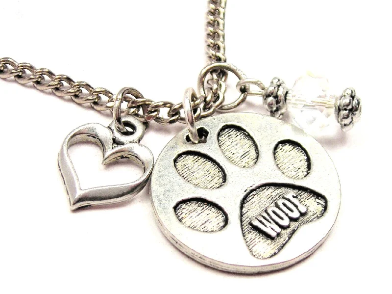 Gold Bar Necklace-Woof Paw Print Necklace with Small Heart