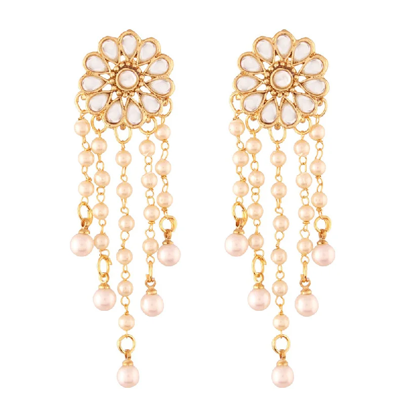 Bridal Earrings with Diamonds-Etnico Traditional Gold Plated Kundan & Pearl Earrings for Women (E2760W)