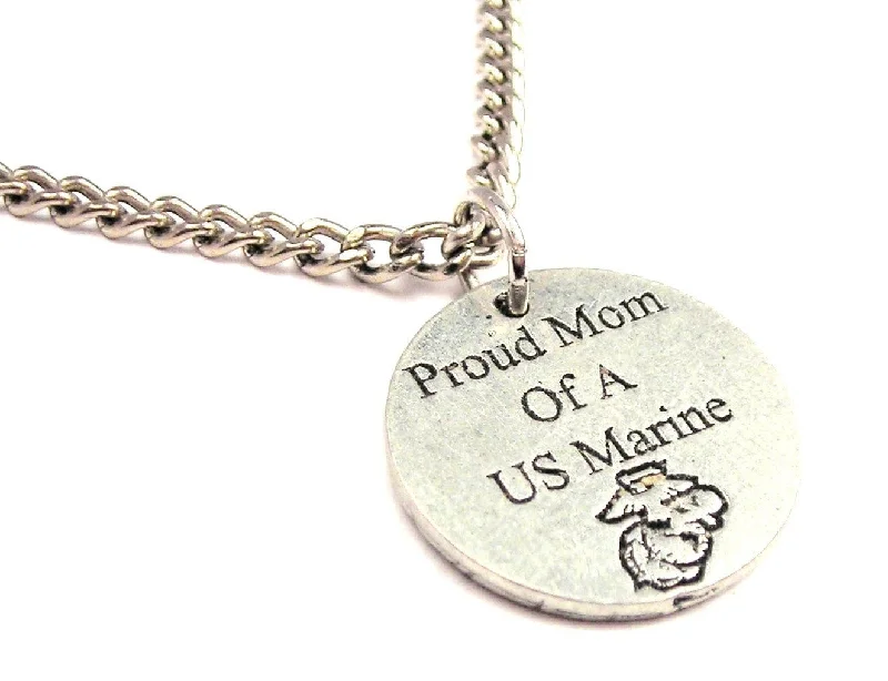 Adjustable Necklace-Proud Mom Of A Us Marine Single Charm Necklace