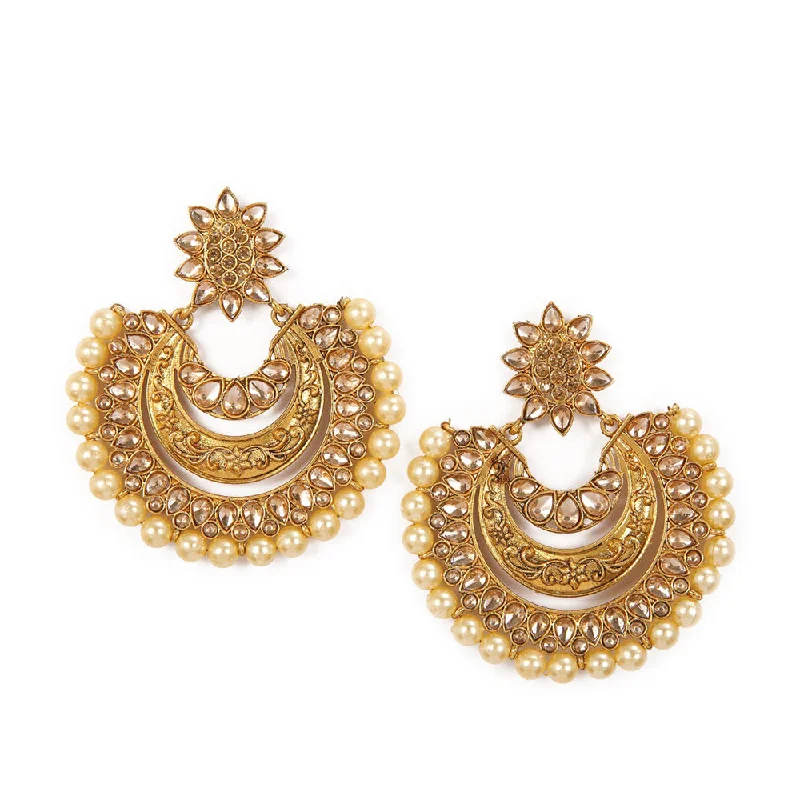 Gold Stud Earrings-Shreeji Brown Stone And Kundan Gold Plated Dangler Earrings