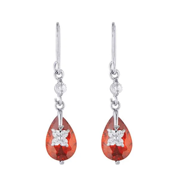 Beaded Dangle Earrings-Kriaa Red Austrian Stone Silver Plated Dangler Earrings - 1309101B