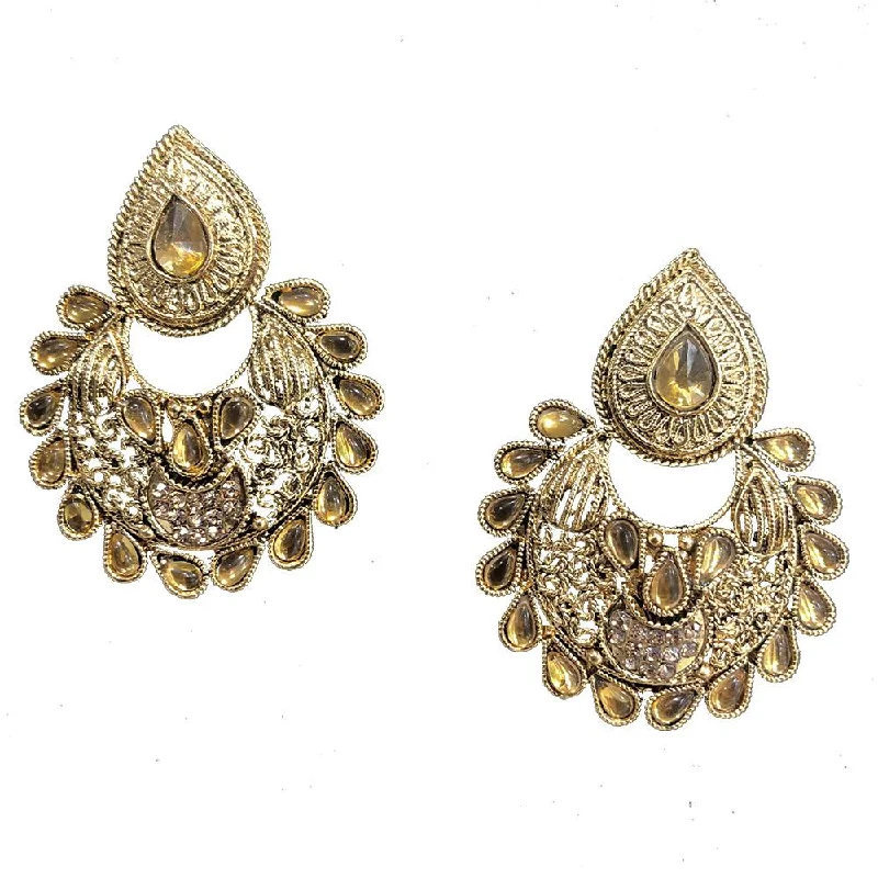 Sterling Silver Hoop Earrings-Shreeji Brown Austrian Stone And Kundan Gold Plated Dangler Earrings - SE_476