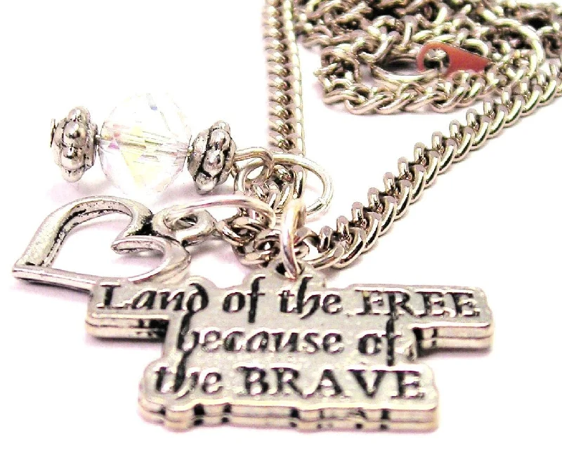 Layered Chain Necklace-Land Of The Free Because Of The Brave Necklace with Small Heart