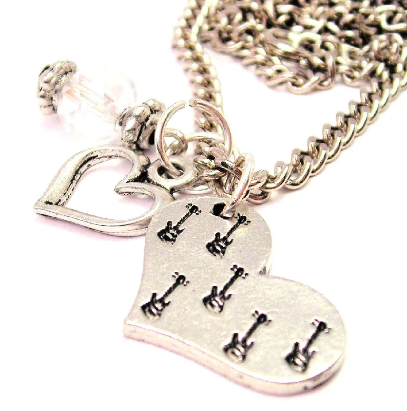 Vintage Chain Necklace-Guitars In Your Heart Necklace with Small Heart