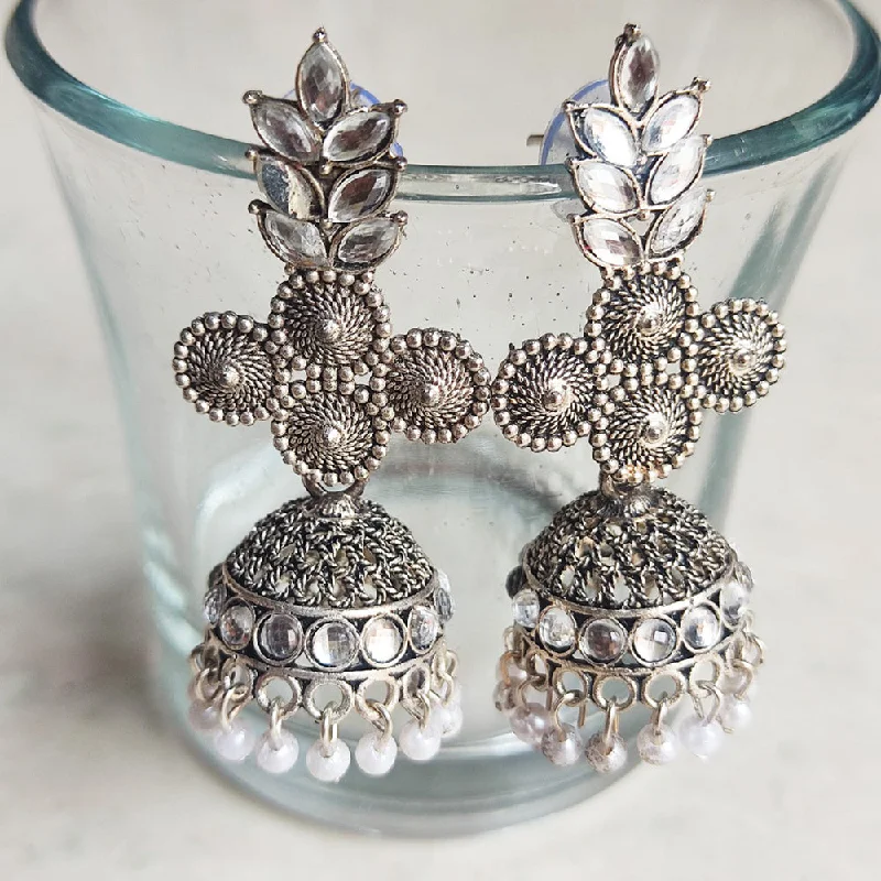 Luxe Pearl Earrings-H K Fashion Oxidised Plated Jhumki Earrings