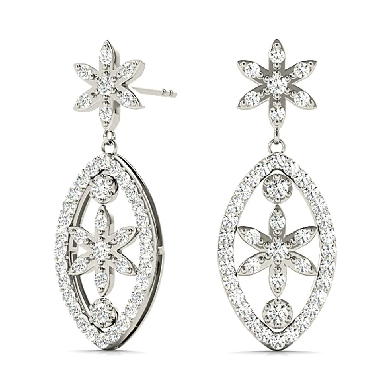 Small Hoop Earrings-0.50 ctw Diamond Drop Flower Earrings