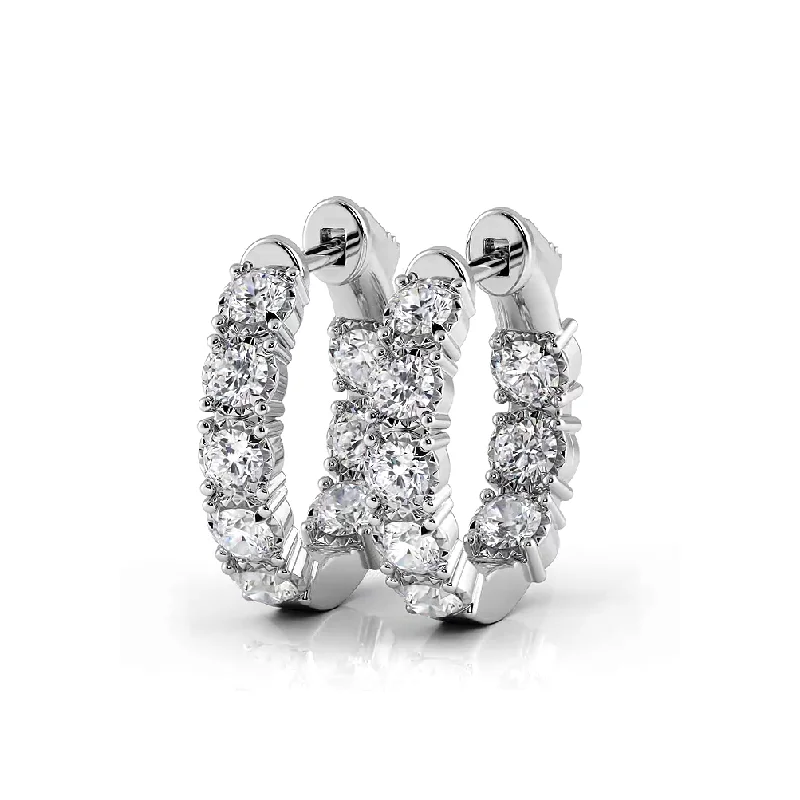 Unique Metal Earrings-1.0 ctw. Diamond Hoop Earrings Crown  Style Setting