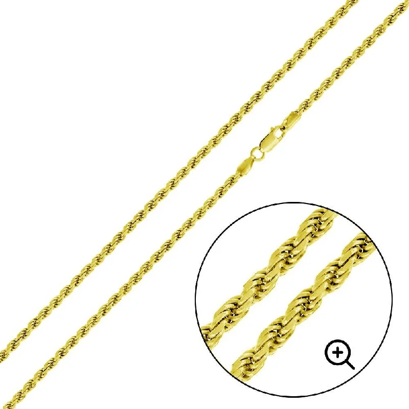 Elegant Gold Bracelet-Gold Plated 925 Sterling Silver Rope 050 Gold Plated Chain or Bracelet 2.2mm - CH391 GP