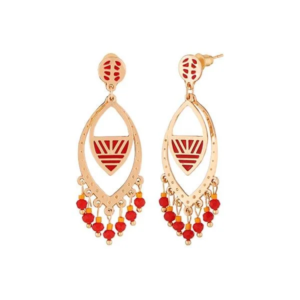 Silver Teardrop Earrings-Urthn Red Meenakari Gold Plated Dangler Earrings - 1312516A