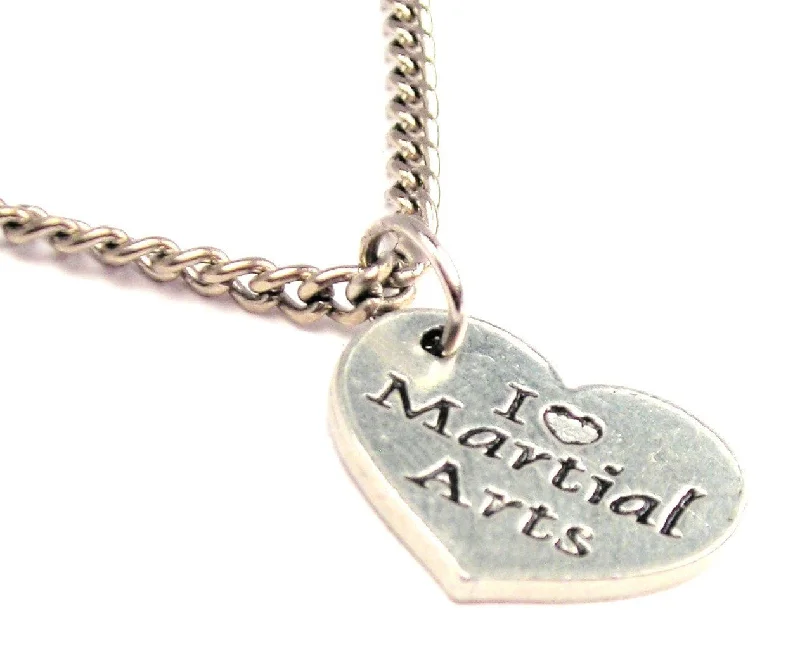 Long Pendant Necklace-I Love Martial Arts Single Charm Necklace