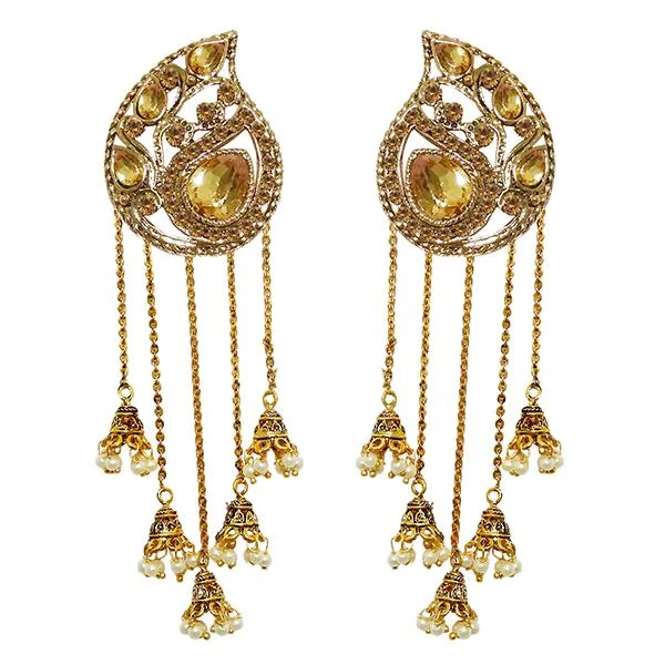 Crystal Hoops Earrings-Kriaa Pearl Gold Plated Drop Roll chain Earrings - 1310504