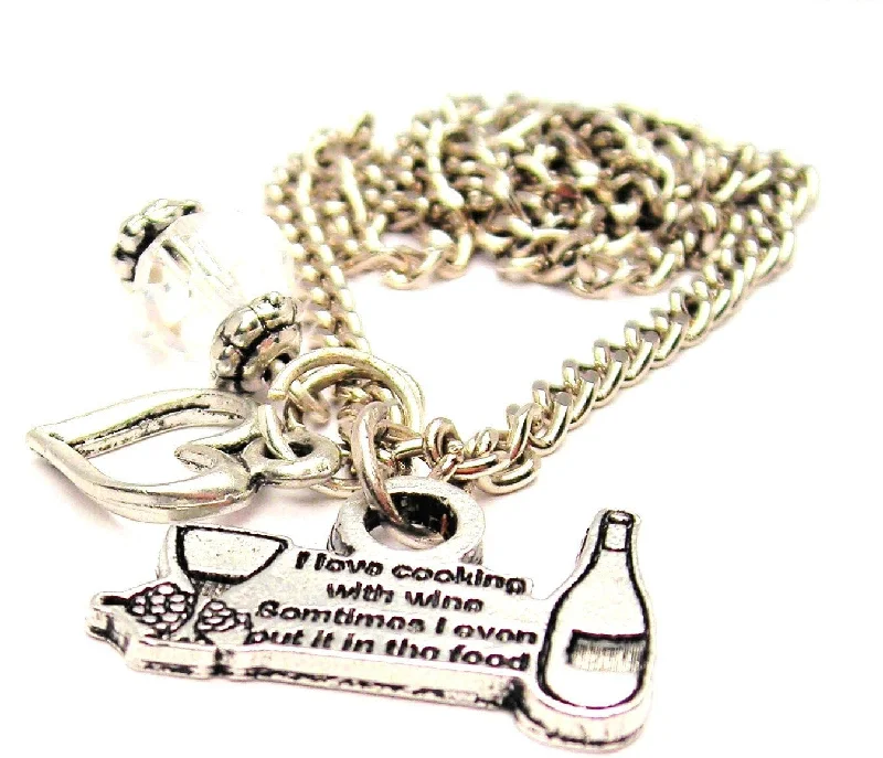 Simple Gold Chain Necklace-I Love Cooking With Wine Sometimes I Even Put It In The Food Necklace with Small Heart