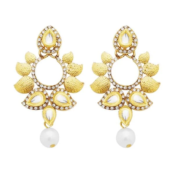 Large Pearl Earrings-Jheel Austrian Stone Kundan Pearl Drop Dangler Earrings - 2900210B