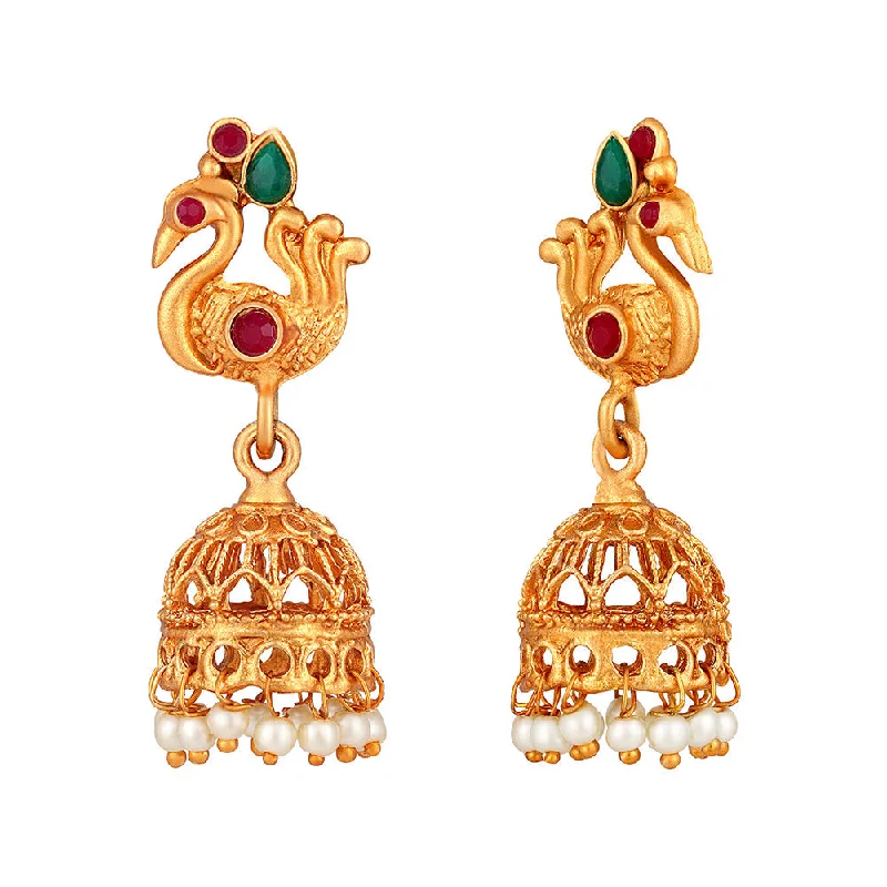 Colorful Gem Earrings-Shrishti Fashion Good-looking Peacock Gold Plated Jhumki Earring For Women