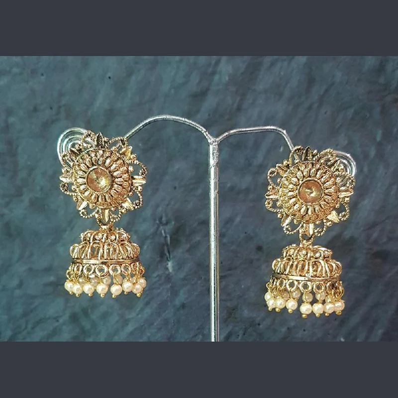 Elegant Crystal Earrings-Shreeji Gold Plated Crystal Stone Jhumki Earrings