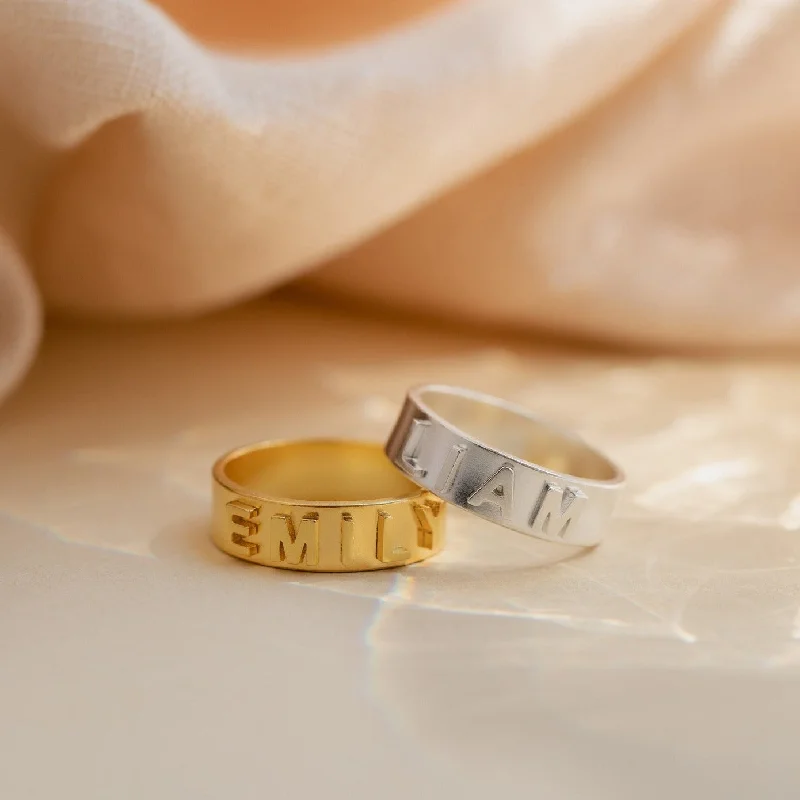 Vintage Silver Ring-3D Name Band