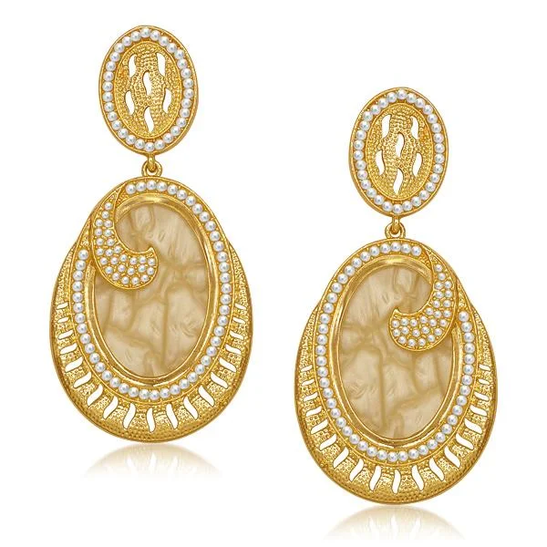 Round Shape Earrings-Kriaa Pearl Yellow Resin Gold Plated Dangler Earrings - 1305048