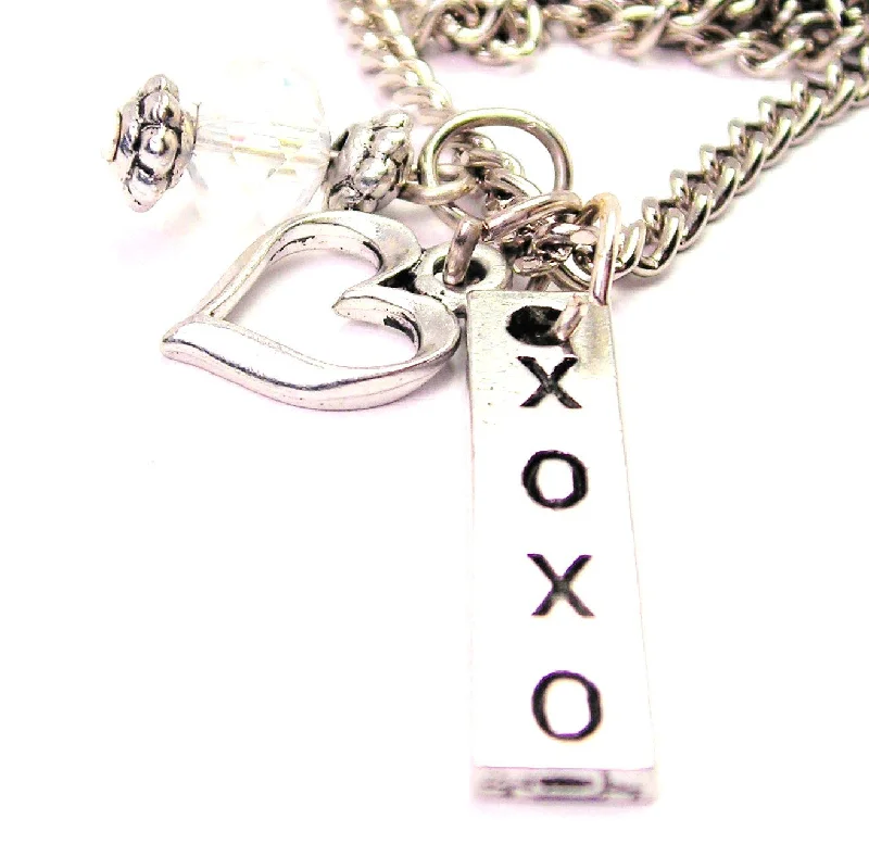 Silver Infinity Necklace-Xoxo Long Tab Necklace with Small Heart