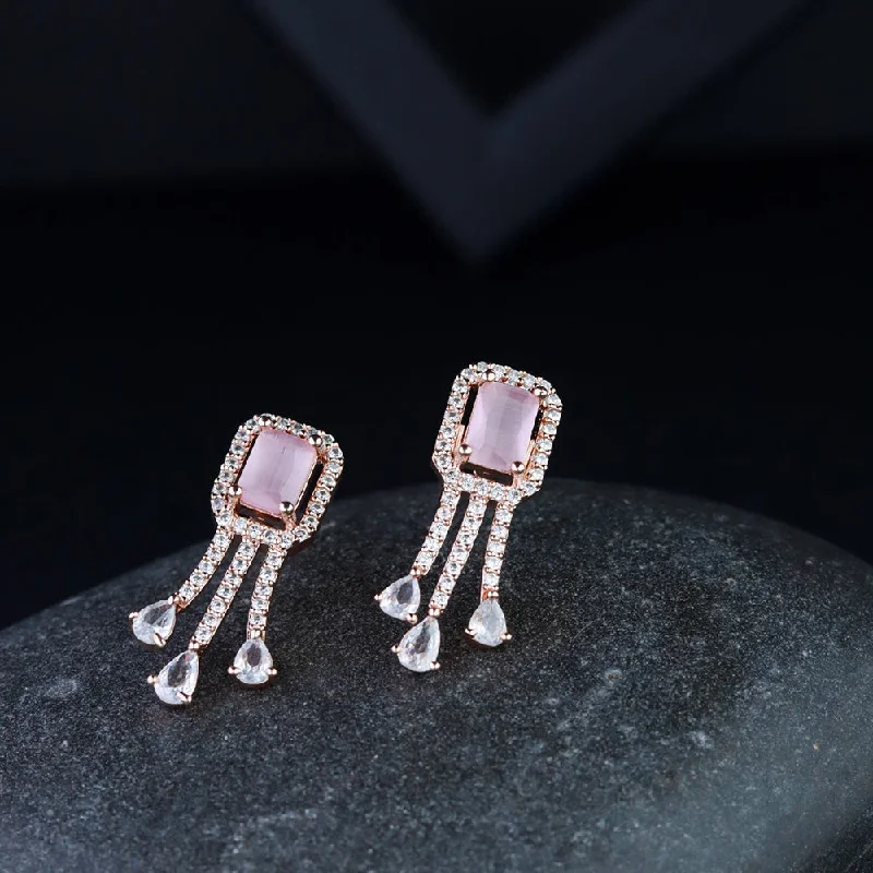 Bridal Earrings with Diamonds-Etnico Valentine's Special Rose Gold Plated Pink CZ & American Diamond Beautiful Studs Earrings for Women /Girls (E3067Pi)