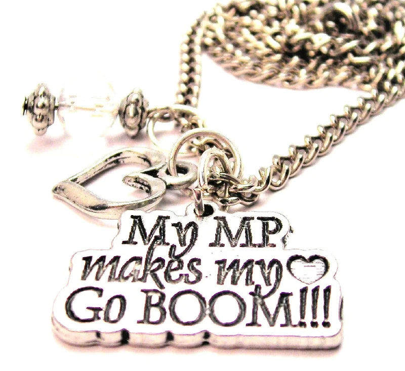 Statement Beaded Necklace-My Mp Makes My Heart Go Boom Necklace with Small Heart