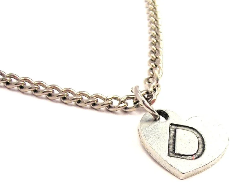 Casual Bead Necklace-Heart Shaped Initial D Single Charm Necklace