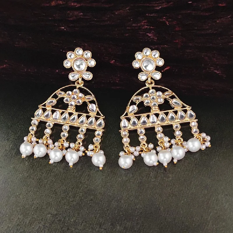 Geometric Shape Earrings-Kriaa Gold Plated White Beads and Kundan Dangler Earrings - 1316373A