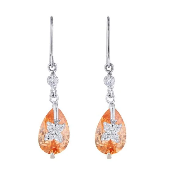 Stylish Drop Earrings-Kriaa Orange Austrian Stone Silver Plated Dangler Earrings - 1309101E