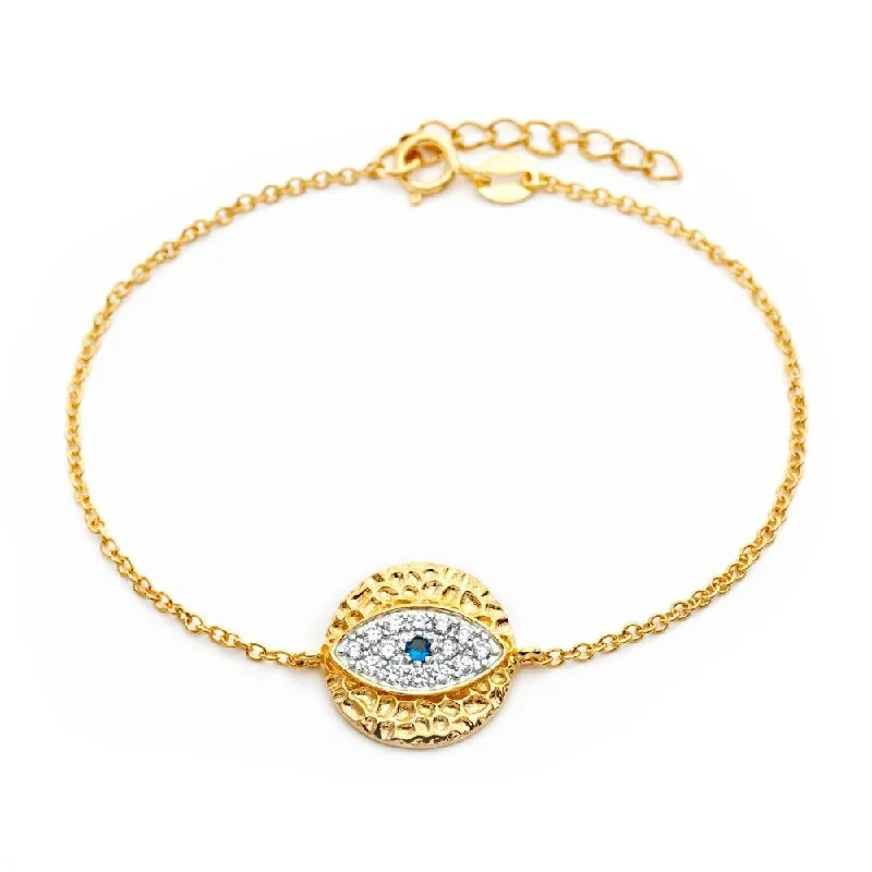 Men’s Adjustable Bracelet-Silver 925 Gold Plated Evil Eye CZ Bracelet - BGB00167