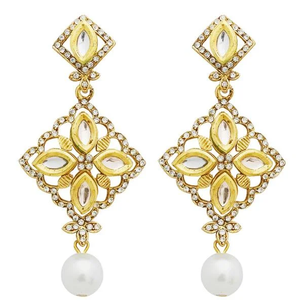 Elegant Wedding Earrings-Jheel Austrian Stone Gold Plated Pearl Drop Dangler Earrings - 2900239B