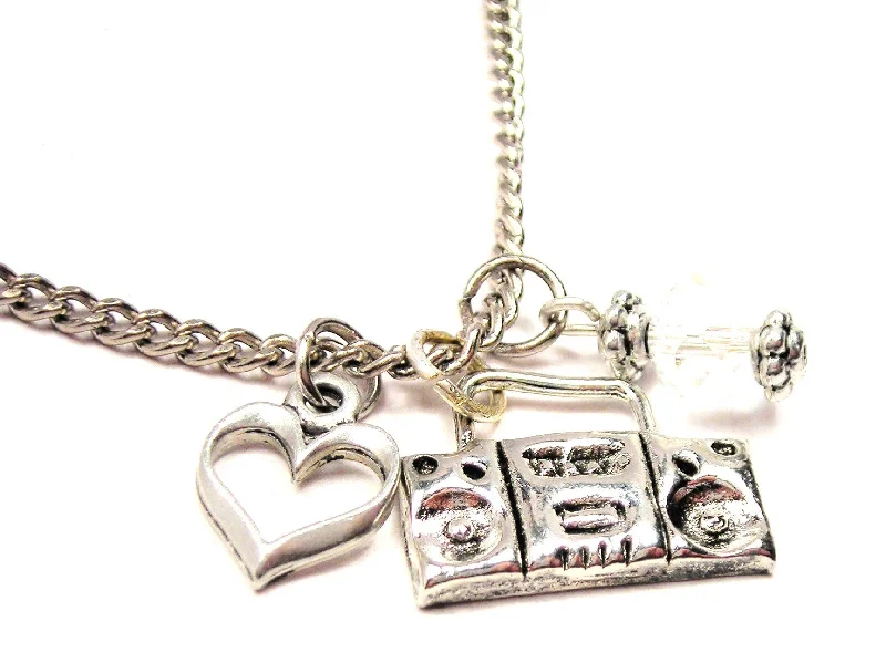 Women’s Name Necklace-Retro Boom Box Radio Necklace with Small Heart