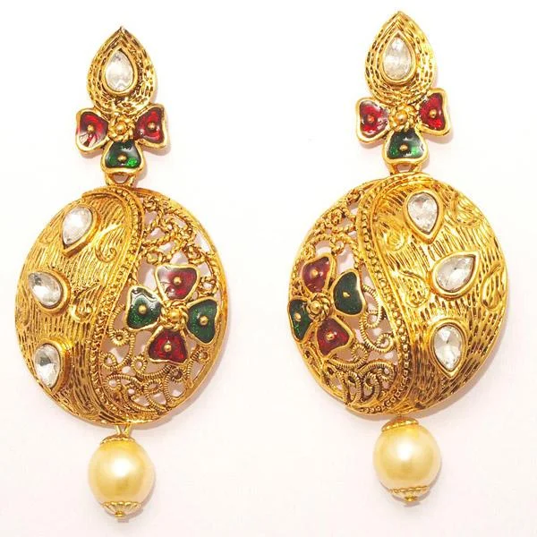 Beaded Earrings-Kriaa Zinc Alloy Gold Plated Crystal Dangler Earring - 1307206A