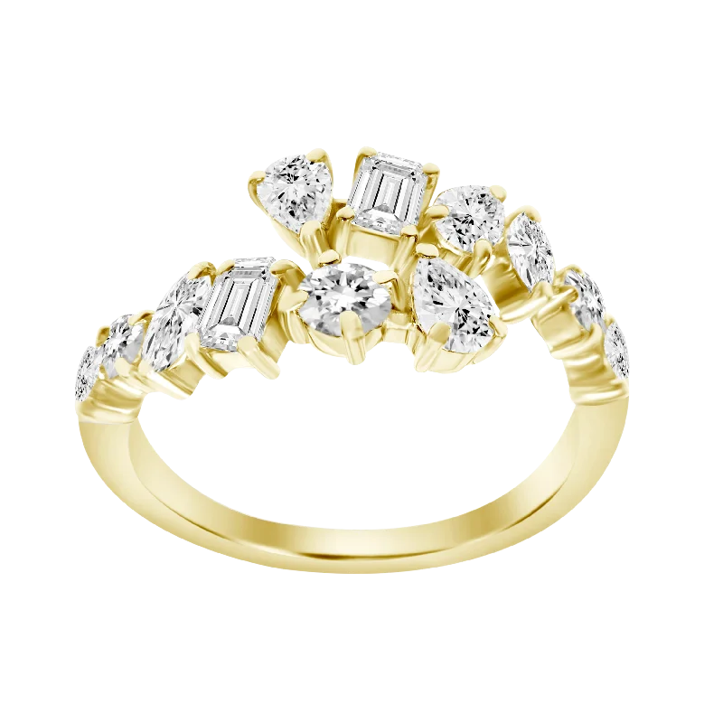 Gold Ring with Diamonds-Double Coil Multishape Diamond Band