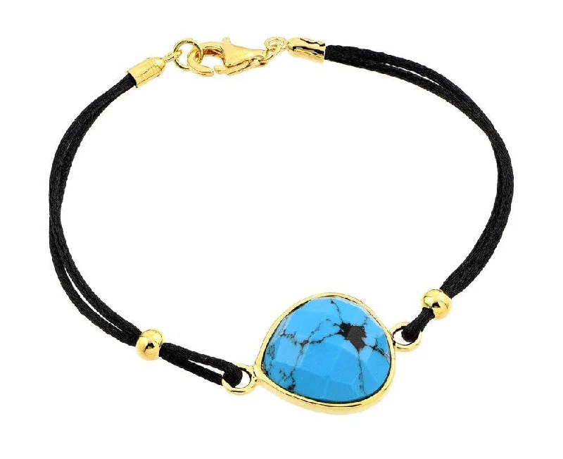 Women’s Personalized Bracelet-Silver 925 Gold Plated Evil Eye Stone Black Rope Bracelet - BGB00171GP