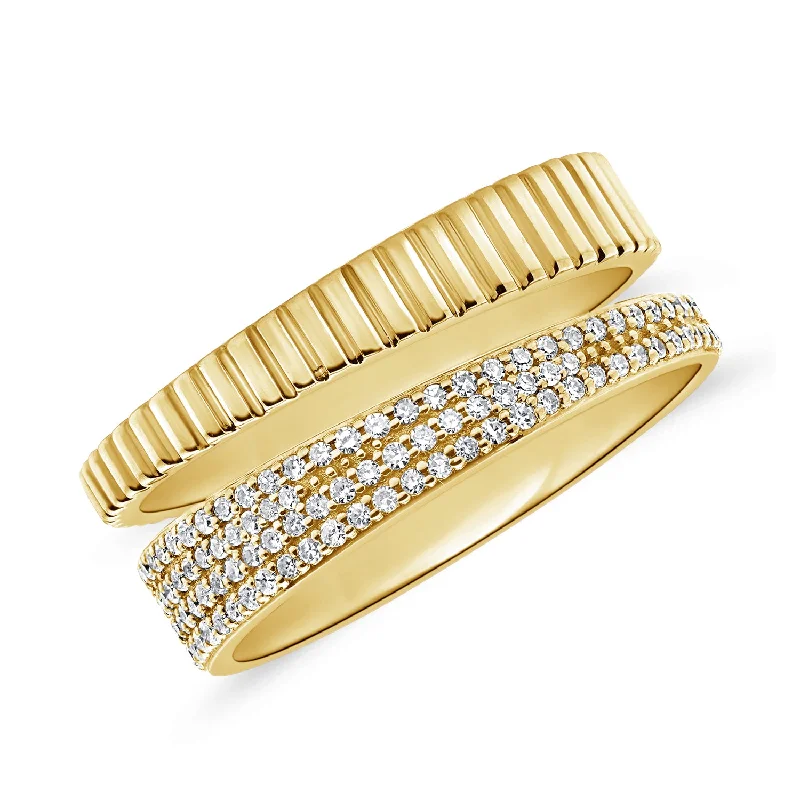 Classic Gold Engagement Ring-Half Fluted Half Diamond Split Cigar Ring