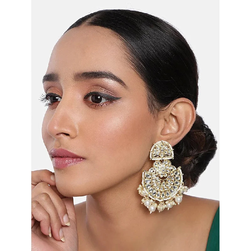 Simple Stud Earrings for Women-Etnico 18K Gold Plated Traditional Handcrafted Earrings Encased with Faux Kundan & Pearl for Women/Girls (E2791W)