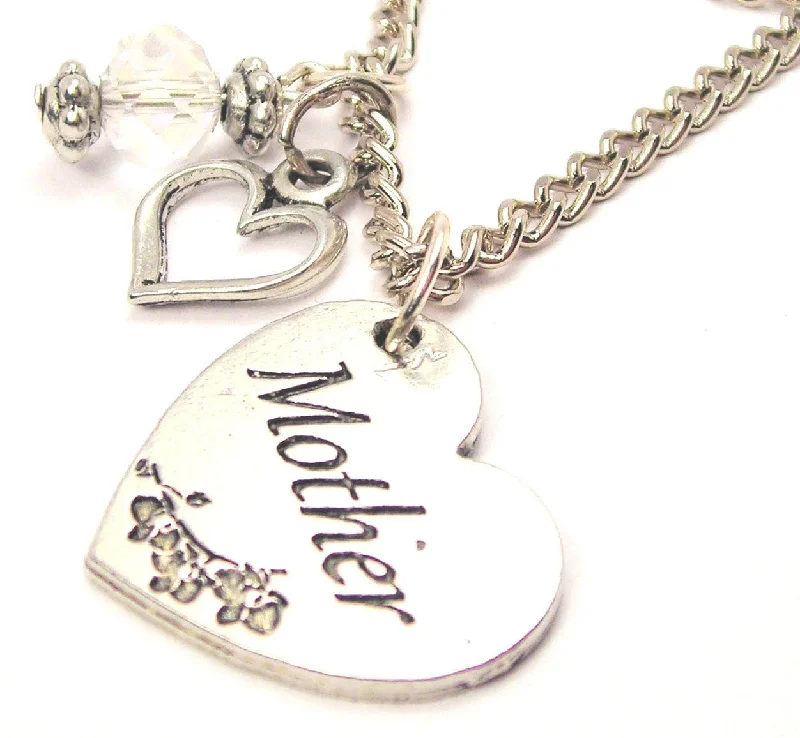 Custom Initial Necklace-Mother Heart And Crystal Necklace