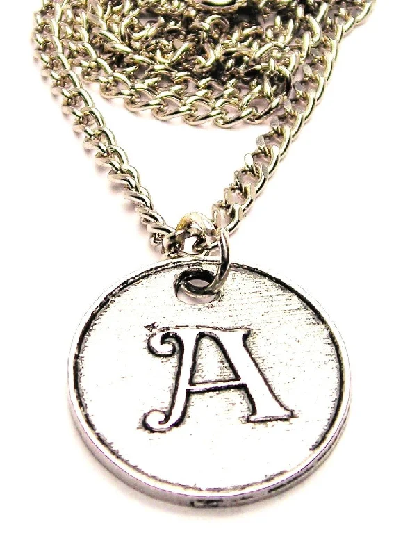 Personalized Silver Necklace-Initial A Circle Single Charm Necklace